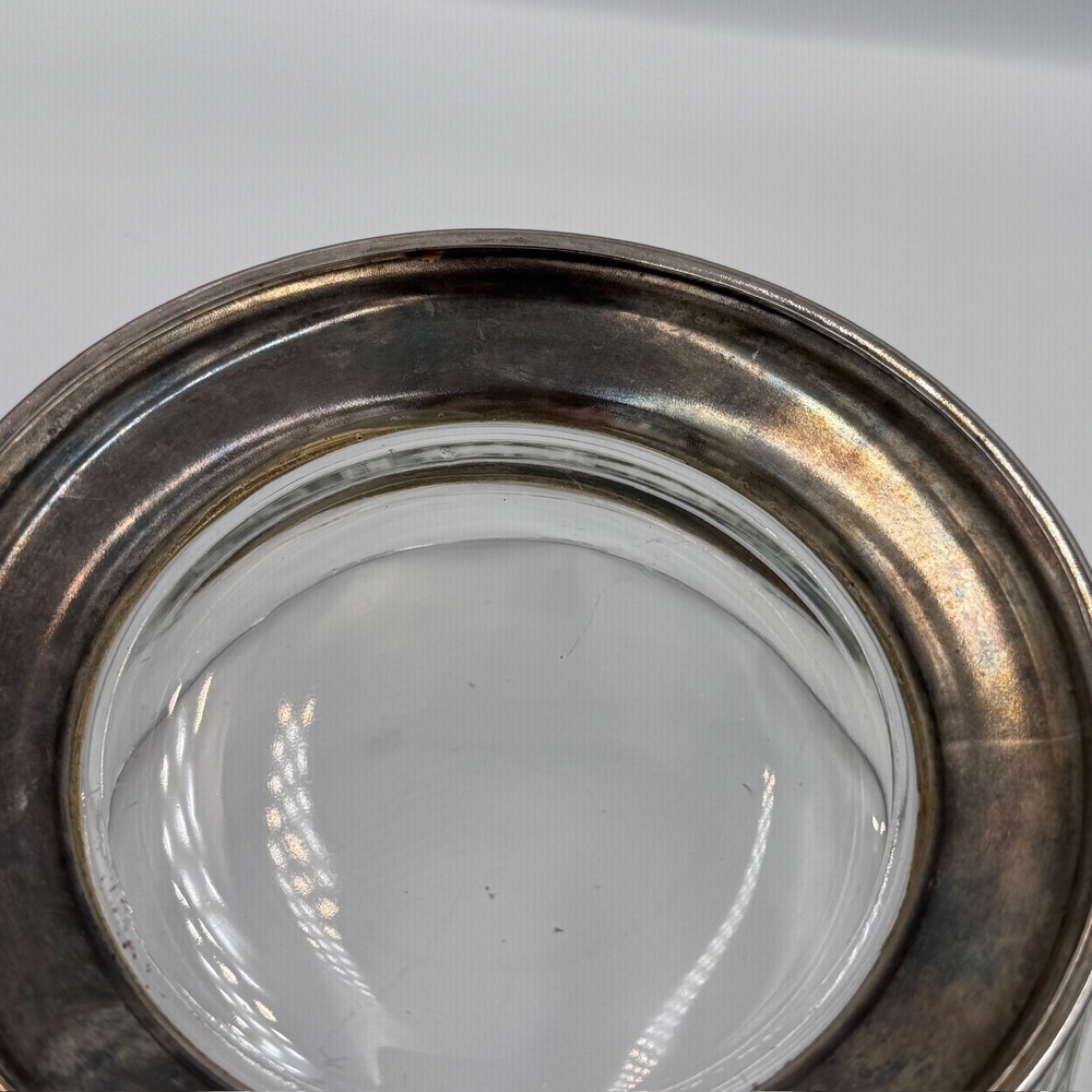 Vintage Faceted Glass Bowl Dish Silver Tone Pedestal Base Clear Decor - Picture 13 of 16
